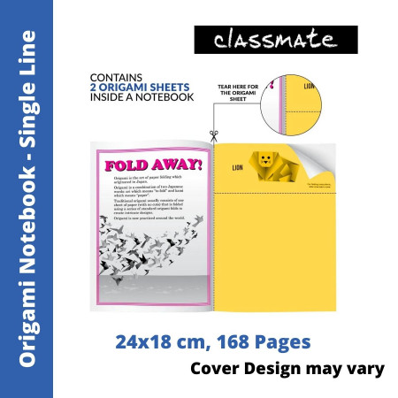 Classmate Notebook - Single Line, 168 Pages, 24x18cm, with 2 Origami Sheets (02001296) 2