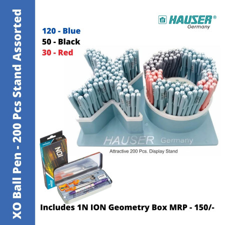 Hauser XO Ball Pen Assorted - 200 Pcs. Stand, Promo Pack (Refer Description)