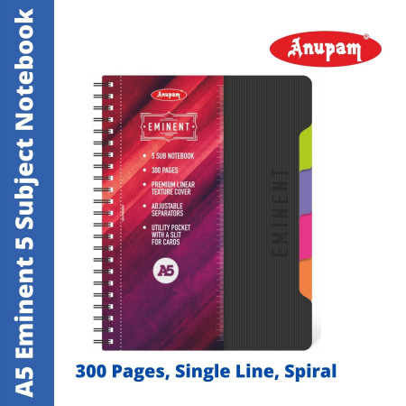 Anupam A5 Eminent Micro Perforated Notebook - Spiral, Single Line, 300 Pages (316390)
