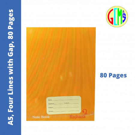Rajhans A5 Notebook - Four Lines with Gap, 80 Pages