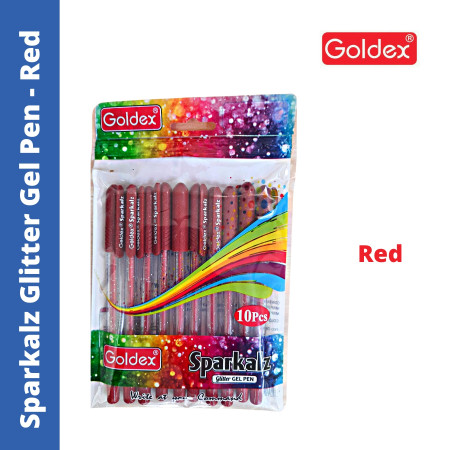 Goldex Sparkalz Glitter Gel Pen Red - 10 Pcs Pack