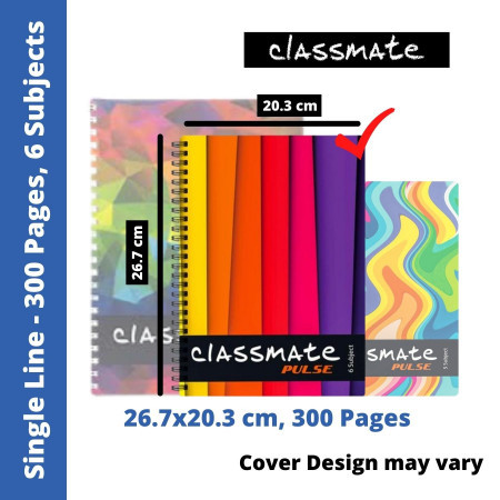 Classmate Pulse 6 Subject - Spiral, Single Line, 300 Pages, 26.7x20.3 cm (02100117)