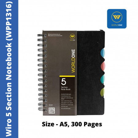 WorldOne A5 Wiro 5 Section Notebook - 300 Pages (WPE1316)