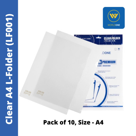WorldOne Clear A4 L-Folder - Premium, Pack of 10 (LF001)
