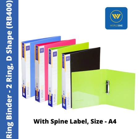 WorldOne Ring Binder with Spine Label - A4, 2 Ring, D Shape (RB400)