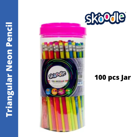 Skoodle Triangular Neon Pencil Eraser Tipped - 100 Pcs Jar (SK50115)