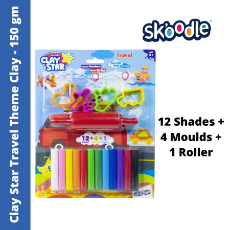 Skoodle Clay Star Travel Theme Clay - 12 Shades, 150 gm (SP10529)