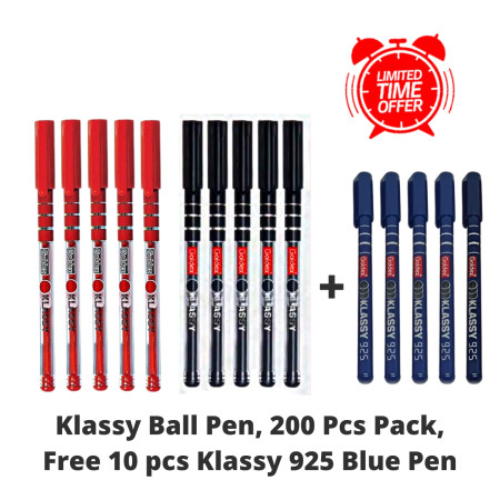 Goldex Klassy Ball Pen - 200 Pcs Pack, (Free 10 pcs Klassy 925 Pen)