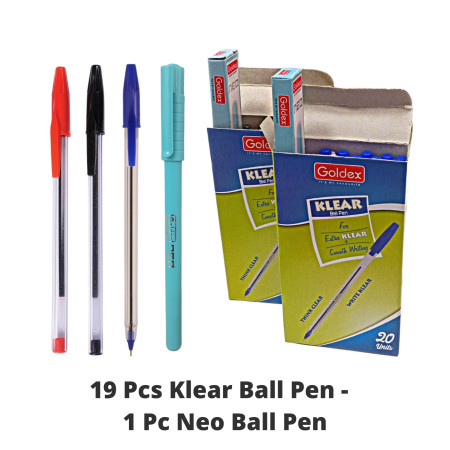 Goldex Klear Ball Pen (19 pcs), with 1 Pc Goldex Neo Ball Pen