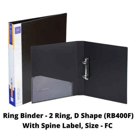 WorldOne Ring Binder with Spine Label - FC, 2 Ring, D Shape (RB400F)