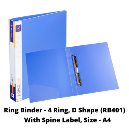 WorldOne Ring Binder with Spine Label - A4, 4 Ring, D Shape (RB401)