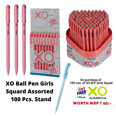 Hauser XO Ball Pen Girls Squard Assorted - 100 Pcs. Stand, Promo Pack (Refer Description)