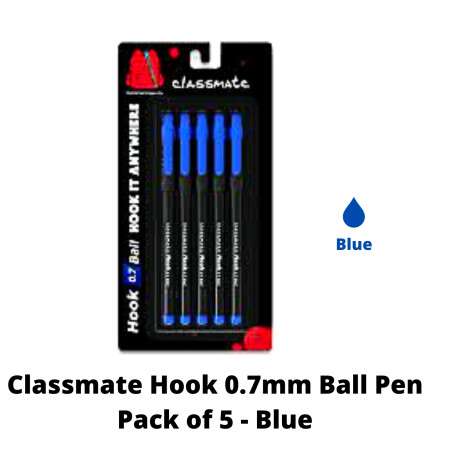 Classmate Hook 0.7mm Ball Pen Pack of 5 - Blue (04030404)