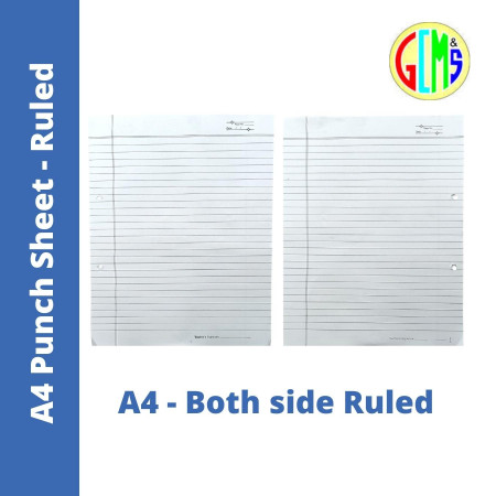 Ashoka A4 Punch Sheet Paper - Both Side Ruled, Pack of 12 Sheets