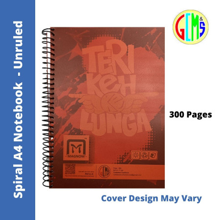 Magnom A4 Notebook - Spiral, Unruled, 300 Pages